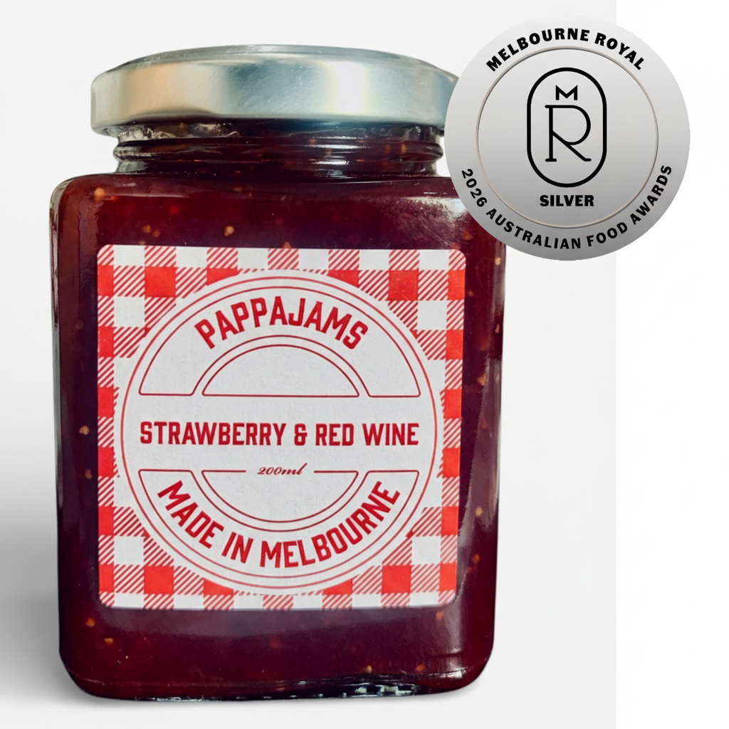 Strawberry & Red Wine with Silver medal overlapping jar